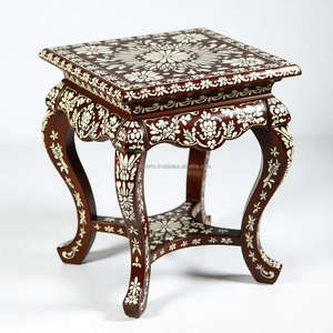 Mesa Auxiliar Redonda Moderna con Incrustaciones de Hueso, Diseño Floral, Mueble de Madera Elegante para Sala de Estar, Dormitorio, Hogar, Hotel, Decoración de Villa - Product Image 4