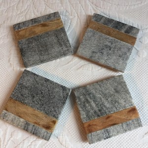 Round <b>Wood</b> Marble Coaster <b>Set</b> by NEHA ENTERPRISES Elegant Handmade <b>Tea</b> Coffee Drink Coasters - Product Image 5