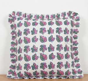 Handmade Cotton Block Print Pillow <b>Cover</b> Colorful Floral Square Vintage Sham Ruffled <b>Throw</b> Cushion for Home or Hotel Use - Product Image 5