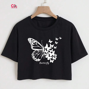 T-shirts courts pour femmes très vendus, imprimés, de haute qualité, 100 % coton respirant, service OEM, style streetwear - Product Image 1