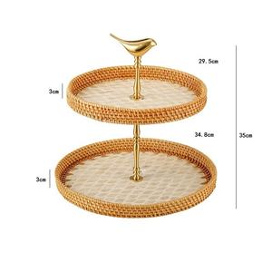 Plateau en rotin à Snack à Double couche de Style Unique de luxe avec incrustation de nacre plateau de service rond à 2 niveaux - Product Image 2
