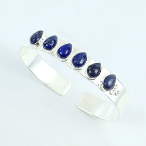 Handmade 925 Sterling Silver Plated Natural Lapis Lazuli Gemstone Multi <b>Stone</b> Teardrop Cabochon Statement Cuff <b>Bracelet</b> - Product Image 1