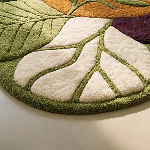 Tapis moderne en forme de feuille, design fantaisie tufté en peluche, vert, orange, violet, pour salon, décoration de sol, avec dos antidérapant en caoutchouc - Product Image 2