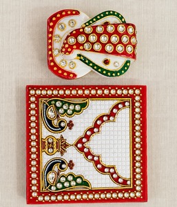 Novedad 2026: Artesanía de mármol hecha a mano, diseño de templo Ganesh Choki y barco de guerra, con piedras multicolor. Ideal para decoración del hogar/oficina y como regalo de cumpleaños. - Product Image 1