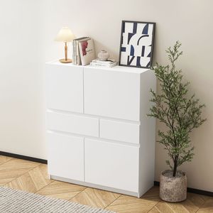 Mobiletto Bianco in Legno per Soggiorno con 4 Ante e 2 Cassetti - Product Image 2