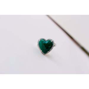 Bague Halo pour Enfants en Platine Plaqué Rhodium avec Malachite Sertie à Griffes, Réglable - Product Image 5
