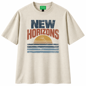 T-shirt en coton pour homme RKG, imprimé sérigraphié New Horizons, manches courtes, col rond, coupe ample, respirant, écologique - Product Image 1