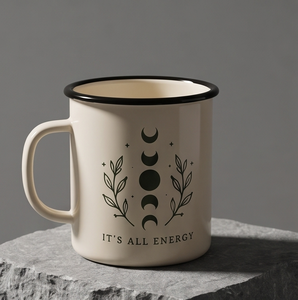 OEM Printed Enamel Coffee Mug Spiritual Moon Phase Theme Cream <b>Iron</b> <b>Travel</b> Drinking Vessel Wholesale Direct Trade Vendor Source - Product Image 2