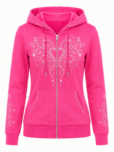 Women's Rhinestone Hoodie Sparkly <b>Crystal</b> Pullover Sweatshirt Long Sleeve Casual Hooded <b>Top</b> Soft Warm with Kangaroo Pocket - Product Image 1