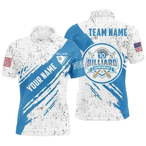 Polo de Manga Corta para Hombre con Estampado de Campeonato de Billar Azul y Blanco, de Secado Rápido, Estilo Casual, Corte Regular - Product Image 1