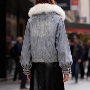 High Quality Retro Diamond Women's <b>Denim</b> <b>Coats</b> Patchwork Blue Loose Women's Jacket - Product Image 1