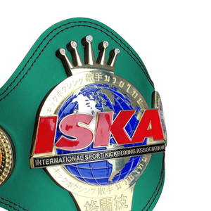 Cinturón de Campeonato ISKA con Emblema Dorado y Plateado, Cinturón de Título de Cuero Verde de Primera Calidad para Kickboxing y Deportes - Product Image 5