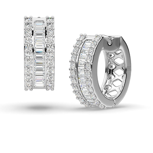 Natural Diamond Hoop Earrings 10K 14K 18K Gold Platinum <b>Silver</b> Baguette Round Cut <b>Huggie</b> Hoop Earrings Luxury Minimalist Jewelry - Product Image 2