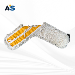 A&S Durable 5x40 White Dust Mop Aluminum Synthetic Cotton Fibers Cut-End Design Self-Wringer Yellow Backing for Multi-Floor - Product Image 3