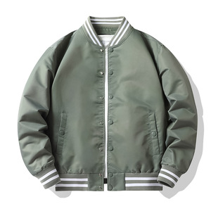 Chaqueta Varsity a Rayas de Béisbol para Hombre, 100% Algodón de Alta Calidad, Manga Raglán, Cierre de Botones, Corte Ajustado, para Primavera - Product Image 4