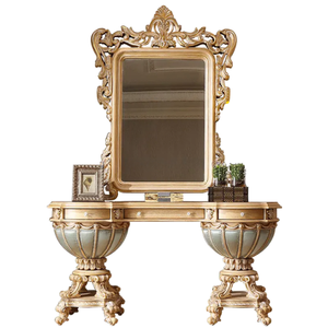High End European Solid Mahogany Dressing <b>Table</b> <b>Mirror</b> Set Pedestal Base Gold Luxury Vanity <b>Table</b> for Villa Hotel Interior - Product Image 6