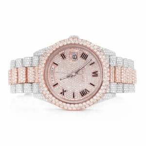 Montre de jour Moissanite Iced Out bicolore or rose et argent, style diamant de luxe, Hip Hop - Product Image 1