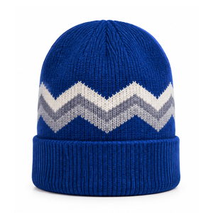 Bonnet d'hiver classique en tricot chevron zigzag, bleu roi, blanc, gris, à rayures ondulées, chaud et confortable - Product Image 1