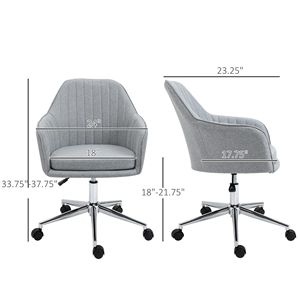 Sedia Girevole in Tessuto di Lino Grigio Chiaro a Forma di Conchiglia con Ruote per Studio/Camera da Letto - Adatta per Ufficio - Product Image 3