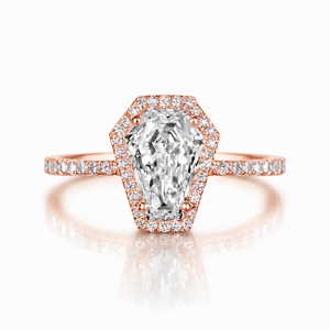 Bague de fiançailles demi-éternité avec halo de diamants de laboratoire taille cercueil et taille rond, certifiée IGI, couleur DEF, clarté VS VVS, en or massif 10K 14K 18K - Product Image 6