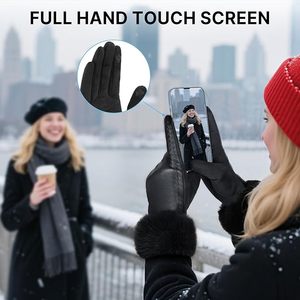 Leather <b>Gloves</b> for Women, Warm Winter <b>Gloves</b> Women with Plush Cuff, Touchscreen Womens <b>Gloves</b> for Cold Weather - Product Image 5