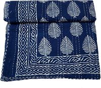Couvre-lit Kantha fait main à imprimé floral indigo, réversible, en coton écologique, tailles King et Queen, pour la maison, l'hôtel et les mariages