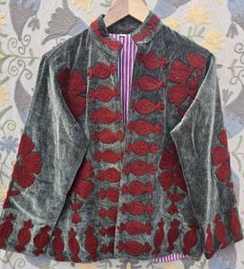 Hermosa Chaqueta Corta Casual de Terciopelo Bordada con Diseño Floral Artesanal Suzani para Mujer, Forro de Algodón Transpirable, ODM - Product Image 1