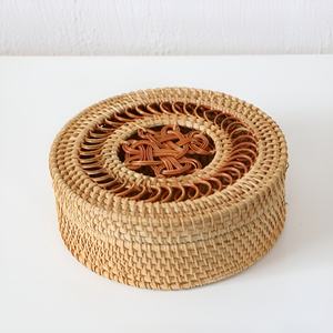 Caja de ratán con diseño floral, la más económica, ecológica, con tapa, cesta redonda de almacenamiento. - Product Image 6