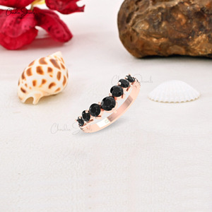 Wholesalers Suppliers 1.14 CTW Brilliant Round Cut <b>Black</b> Diamond Stackable Band with 14k Fine <b>Rose</b> Gold Friendship Band - Product Image 5