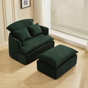 Fauteuil convertible moderne en velours côtelé, canapé-lit compressé avec ottoman pour petits espaces, idéal pour salon, dortoir, appartement - Product Image 1