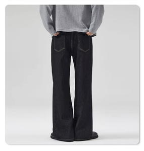 Jean large noir brut à taille mi-haute, respirant, avec impression foil, design personnalisé, nouvelle tendance, en denim japonais selvedge, pour homme, idéal pour le printemps - Product Image 3