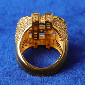 Rose <b>Gold</b> Plated 925 Silver Dollar Sign <b>Cocktail</b> <b>Ring</b> Brilliant Cut Moissanite Channel Setting Unisex Hip Hop Statement Jewelry - Product Image 2