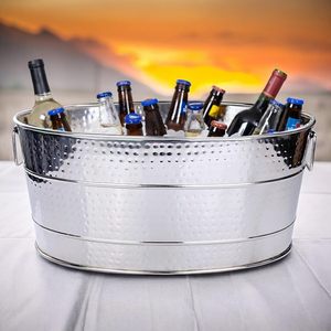 Large Capacity Oval Stainless Steel Beverage Tub Metal <b>Drink</b> <b>Cooler</b> for Beer Wine Champagne Party Serving Display Bulk Wholesale - Product Image 5