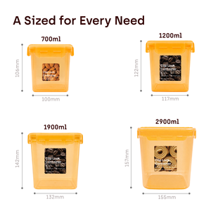 Juego de 4 recipientes cuadrados para almacenamiento de alimentos con cierre hermético y sellado de silicona a prueba de fugas. |   Organizador de Cocina y Despensa - Product Image 2