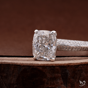 3 CT elongated <b>cushion</b> lab grown diamond <b>ring</b> with micro pave band in 10K white gold IGI certified bridal engagement <b>ring</b> - Product Image 2