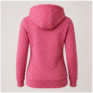 Sweat à capuche longue semi-ajustée pour femme, rose framboise, à petits pois, en coton-modal lisse, personnalisable - WPHOOD-0022 - Product Image 4