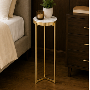Modern <b>Round</b> Marble <b>Top</b> Side <b>Table</b> with Brass Metal Frame Contemporary Living Room Furniture Decorative Accent <b>Table</b> - Product Image 4