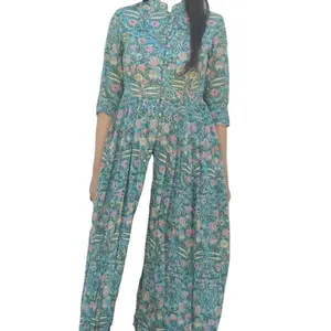 Conjunto de capa azul Teal Kurti e calças de estilo de moda indiana de qualidade do fabricante indiano