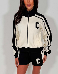 <b>Zip</b> <b>Up</b> Sweatshirt And Shorts Tracksuit Lounge Set Sporty Lightweight Polyester / Cotton Women's Sets Polyester/Cotton 280 GSM - Product Image 2