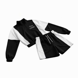 Unisex Gray <b>White</b> Color Blocking <b>Tracksuit</b> Set Half-Zip Sweatshirt Shorts Breathable Regular Fit Autumn Casual Wear - Product Image 2