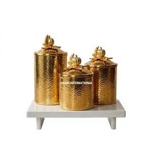Royal Gold Stainless Steel Kitchen Food <b>Canisters</b> <b>Set</b> with Artisan Hammered Hot Sale Handmade Food Storage Leaf Proof Containers - Product Image 1