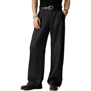 Pantalon plissé noir large pour homme, taille haute, formel, infroissable, en polyester, style automne - Product Image 2