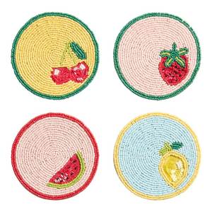 Handmade HK EXPORTS Modern Durable Fruit Theme Beaded Drink Coasters <b>Set</b> of <b>4</b> <b>Round</b> <b>Table</b> Mats in - Product Image 1