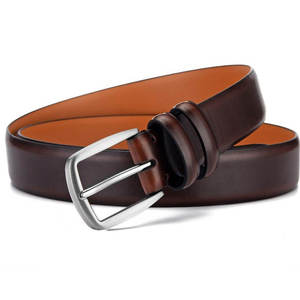 Cinturón KIVOTECH de Cuero Genuino, Piel de Vaca, Color Marrón Sólido, Hebilla Rectangular Plateada, Cinturón Formal para Hombre - Product Image 1