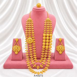 Ensemble de bijoux à motif de fleurs dorées, collier, boucles d'oreilles, bague, plaqué or 24 carats, style classique pour femmes, A-63278 - Product Image 4