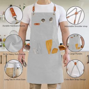 Delantal de Lona de Algodón Unisex de Calidad Premium 2026, Blanco con Detalles en Cuero para Uso en Restaurantes, Bares y Camareros, OEM ODM - Product Image 4