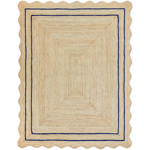 Foldable Striped Rattan <b>Rug</b> Natural Color with <b>Navy</b> <b>Blue</b> Lines Bohemian Style Decorative Floor Mat for Kids Room - Product Image 6