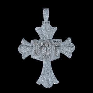 Pendentif croix double couche en moissanite taille brillant rond avec passant standard, testé au diamant testeur par Phoenix Enterprise - Product Image 1