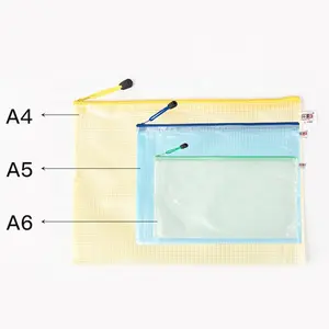 A4 Zip File Folders Plastic Wallet Folder Bag Mesh Document Bags Office Supplies for School Students