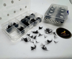 Extensions de cils pré-faits en éventail, volume lâche, 5D 0.07 D Mix 8-15mm, noir mat, PBT coréen léger, de l'usine vietnamienne - Product Image 1